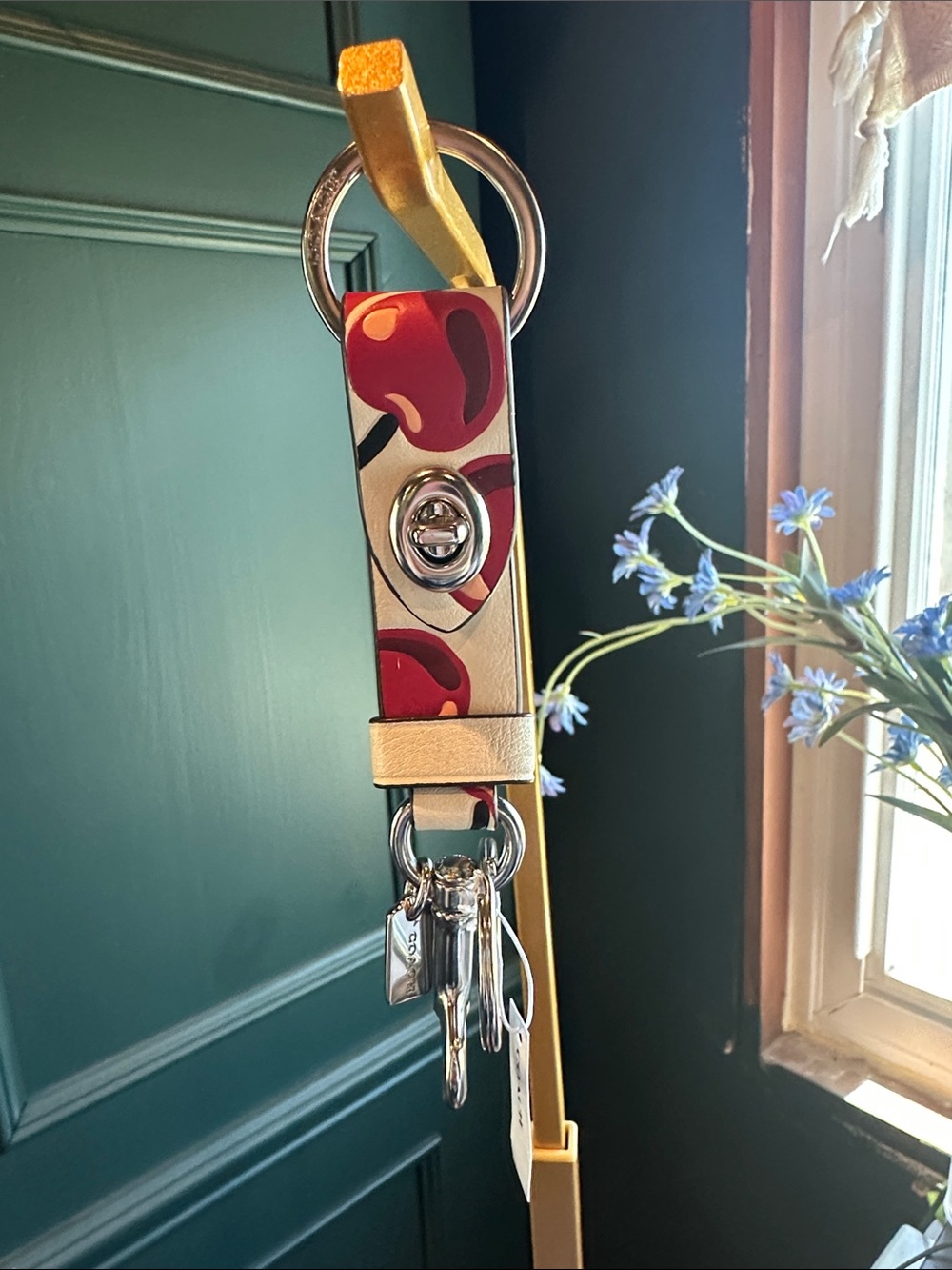 Coach Cherry Print Leather Key Fob